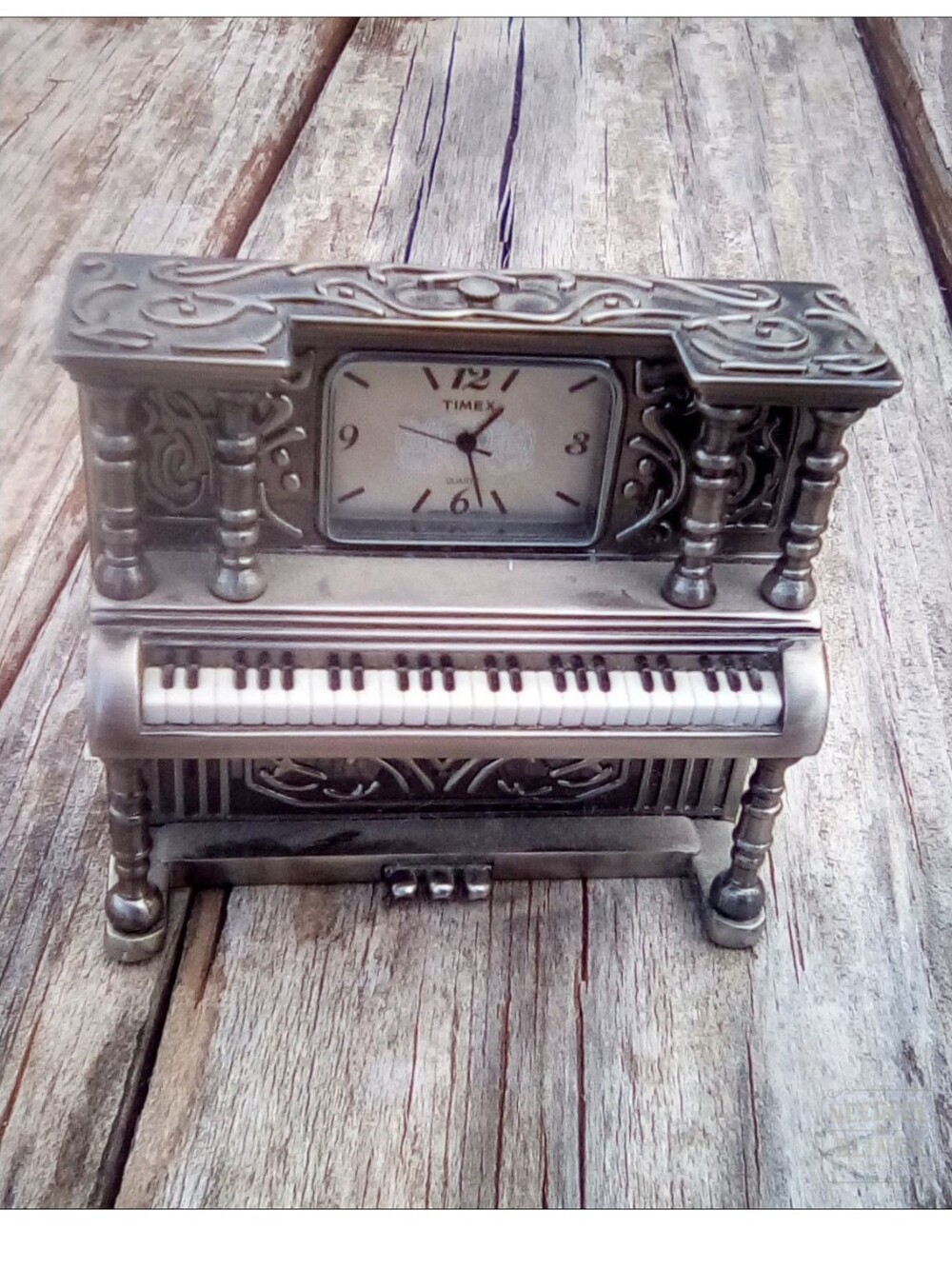 Vintage Timex Piano Clock Silver Tone Mini Decor